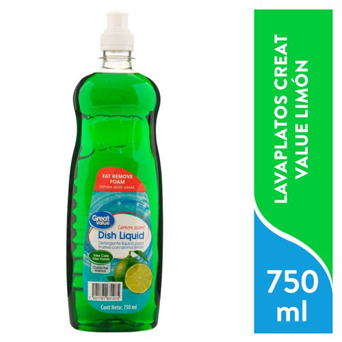 Detergente Great Value Líquido Para Trastes Aroma Limón - 750 ml
