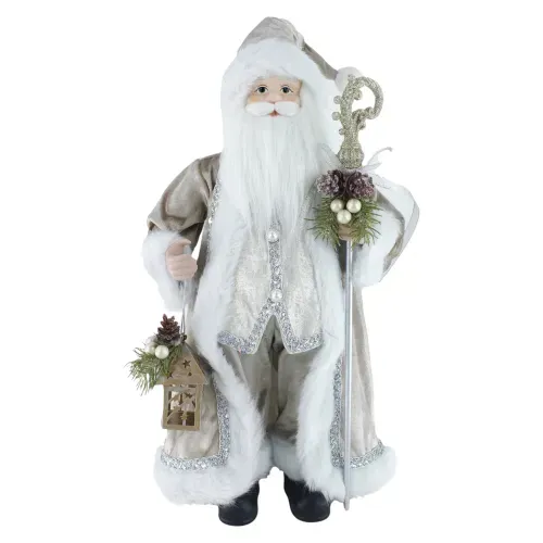 Santa Claus Holiday Time con farol gris para Navidad - 45 cm