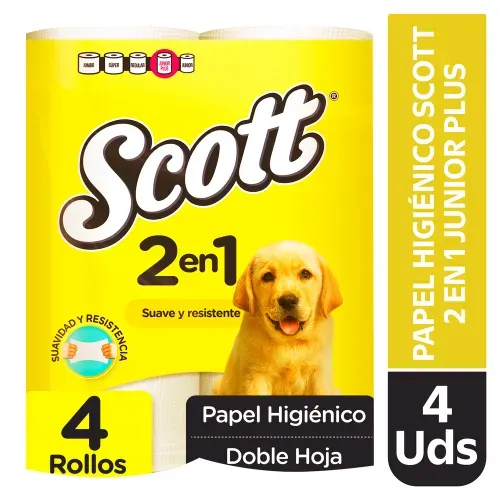 Papel Higiénico Scott 2 en 1 Doble Hoja - 4 Rollos