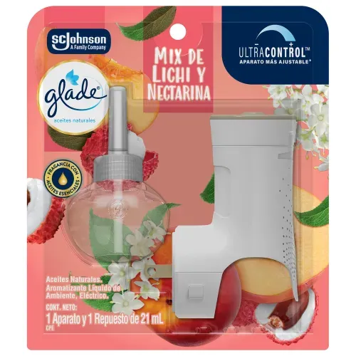Aromatizante Glade Aceites Naturales Mix de lichi y nectarina Aparato y 1 Repuesto - 21 ml c/u