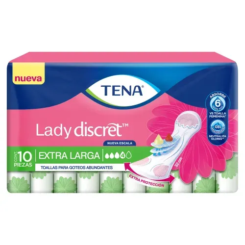 Toallas para incontinencia TENA Lady Discret Extra Larga Goteos Abundantes - 10 piezas-Precio indicado por toalla